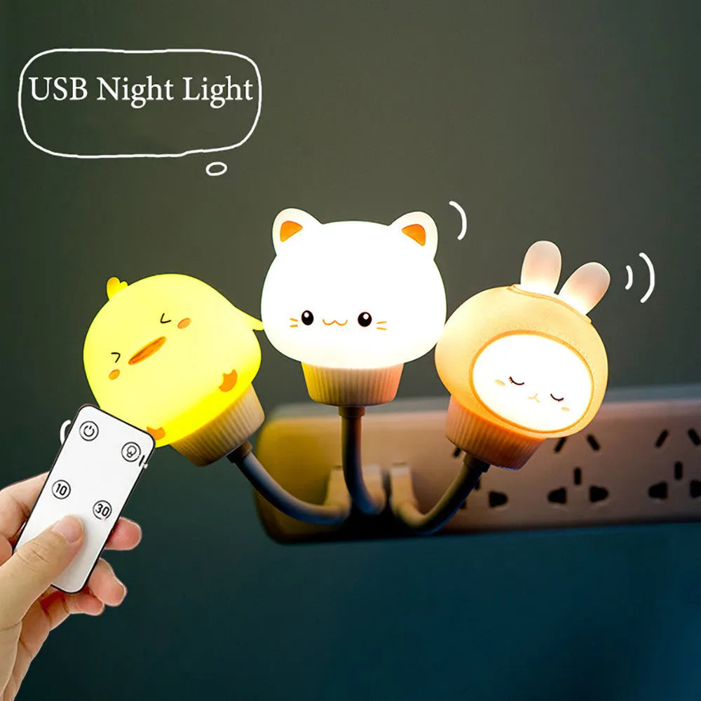 USB portable LED night light with cartoon animal design in bear or rabbit shape