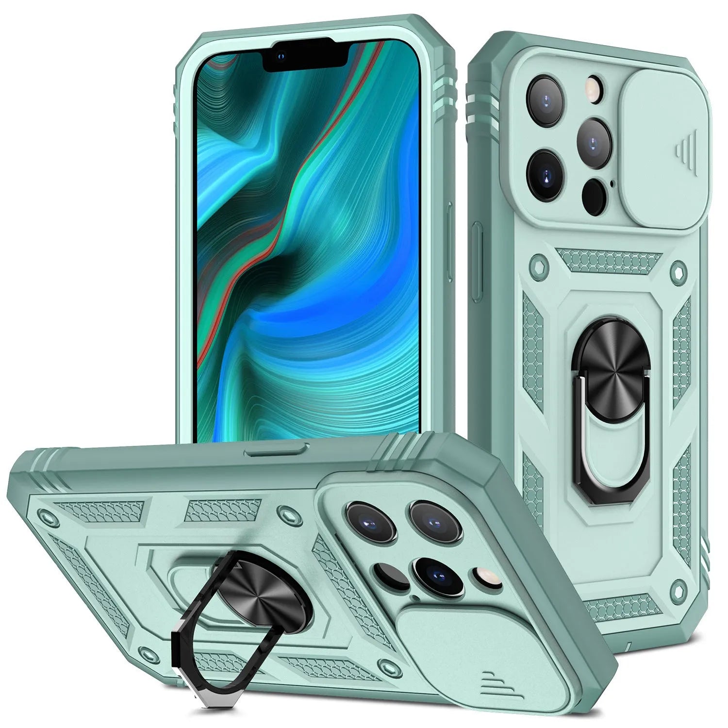 Magnetic iPhone case with sliding window bracket in two-tone colours