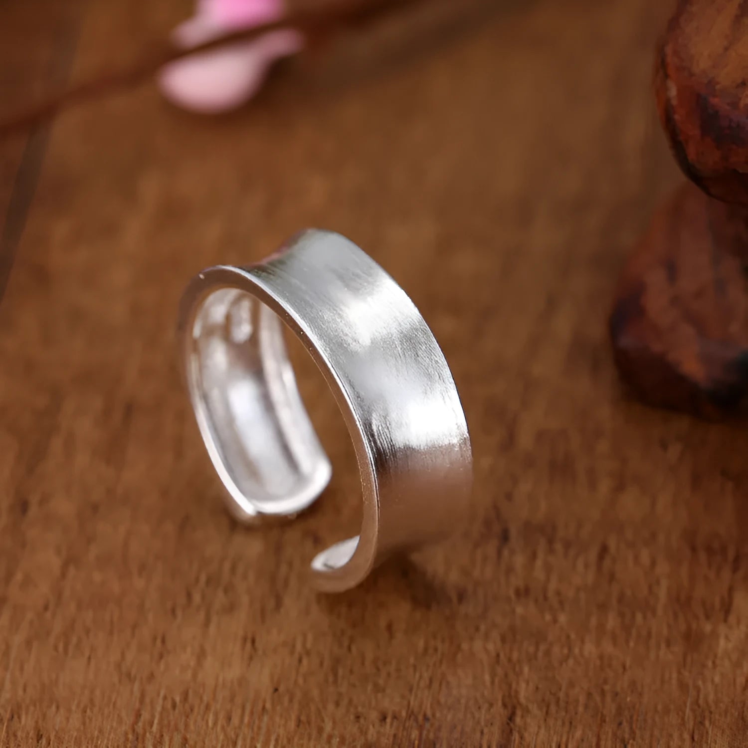 Adjustable opening geometric frosted sterling silver ring with Korean design