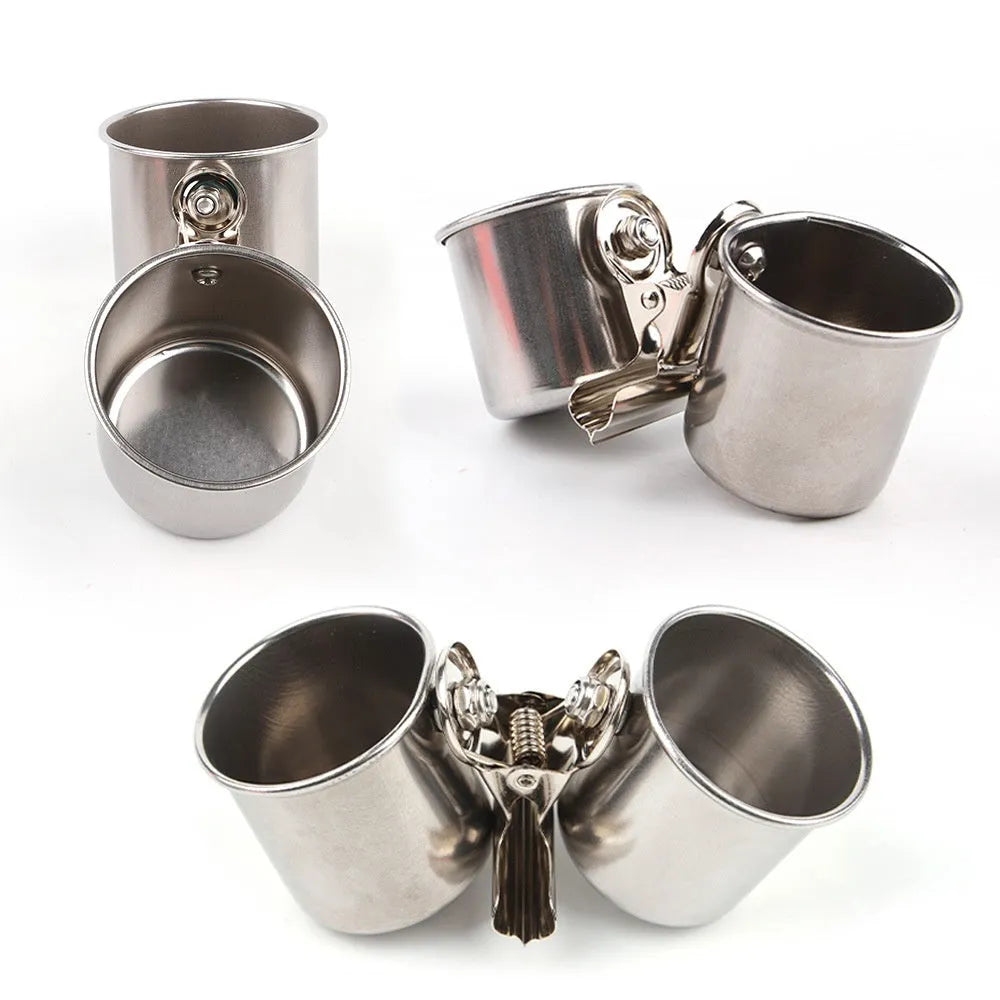 Stainless steel birdcage feeder in natural colour, shown in small, medium, and large size options.