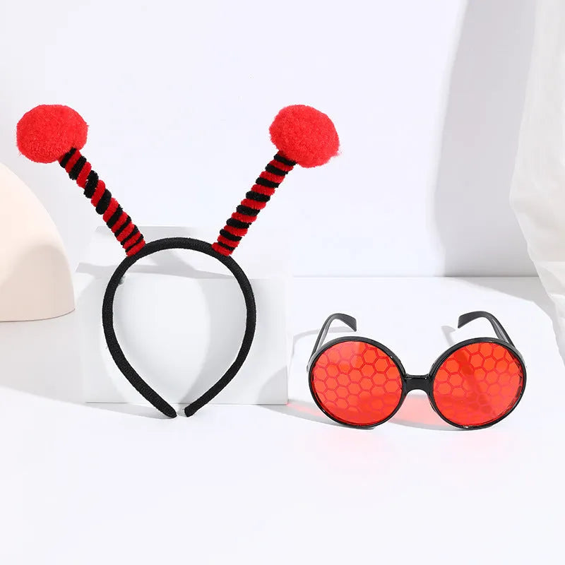 Yellow bee costume headband and glasses set with insect theme decoration