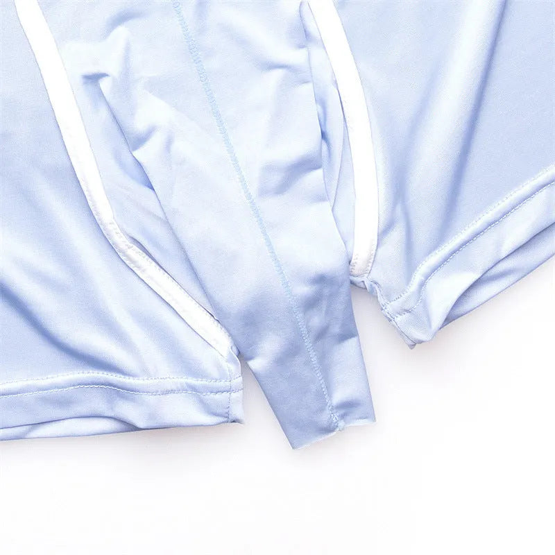 Men's ice silk boxers in solid colours showing mid waist design with size and colour options
