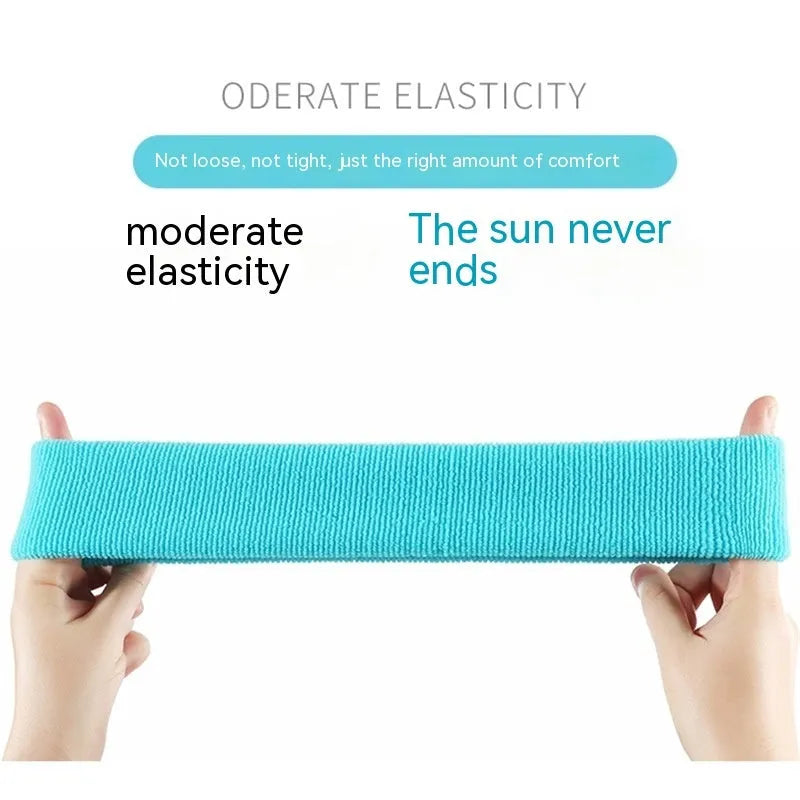 Solid colour elastic sports sweat headband in black, red, blue, rose red, or sky blue.