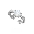 Women's adjustable silver ring with shell tiger eye stone in white gold electroplated finish