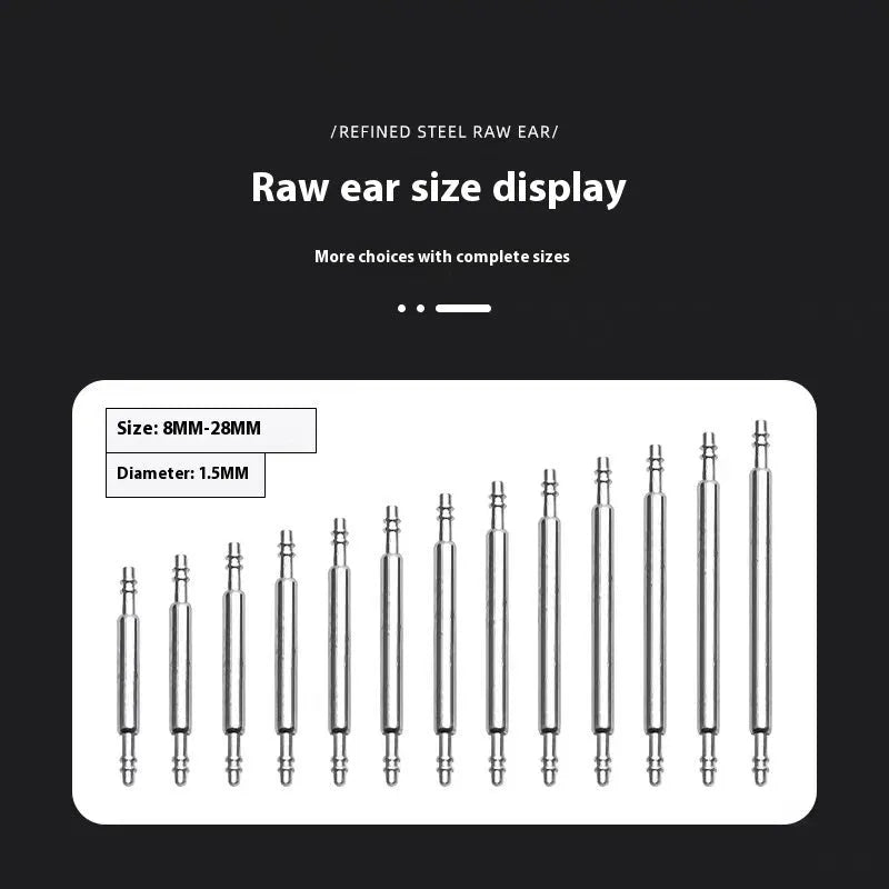 Watch auricular needle spring shafts in sizes 21mm to 26mm for repair.