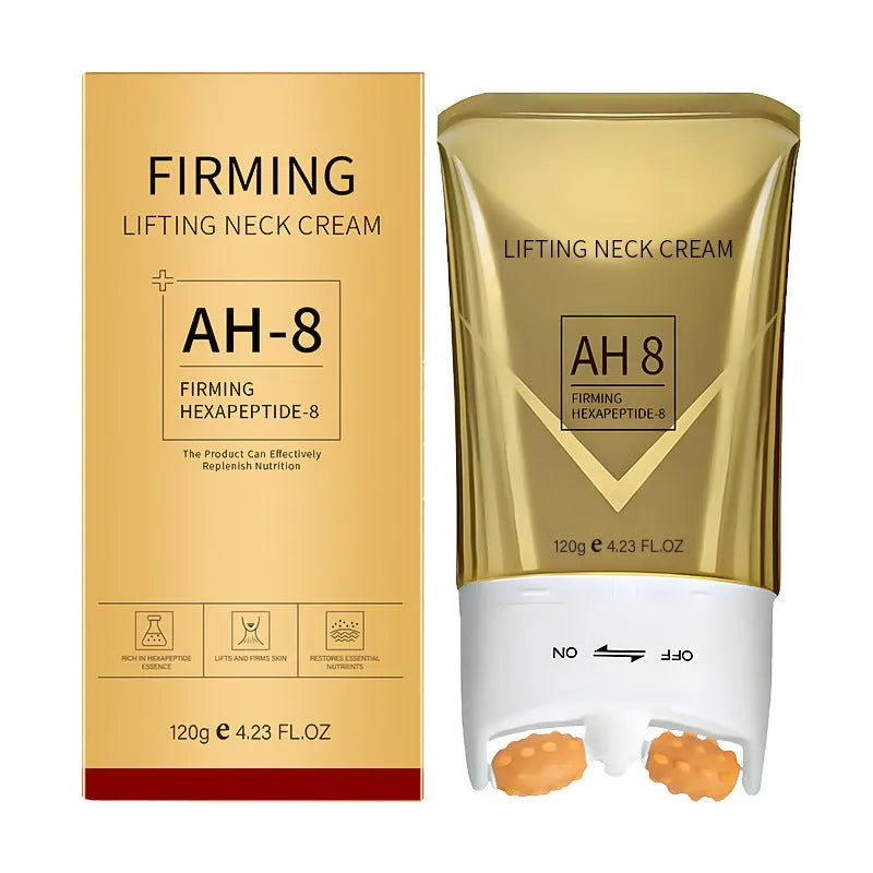 120g roller neck cream moisturiser with firming properties in compact container with integrated applicator