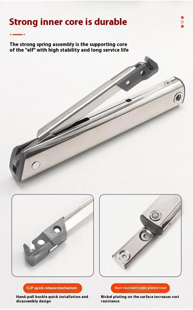 Cold rolled steel tatami cabinet support rod with spring jackstay mechanism in natural stainless steel colour