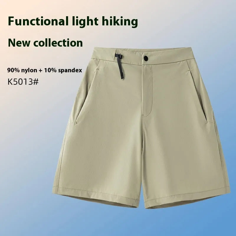 Men's quick-drying sports shorts in Army Green colour, showing 3D cut and elastic design.