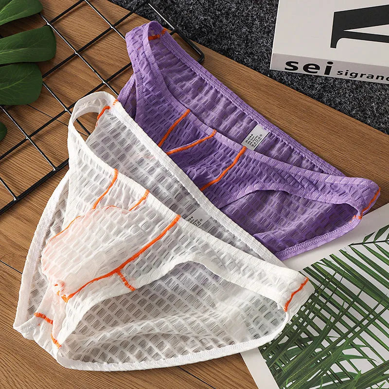 Men's low waist lace briefs in ice silk fabric available in multiple colours for sports wear