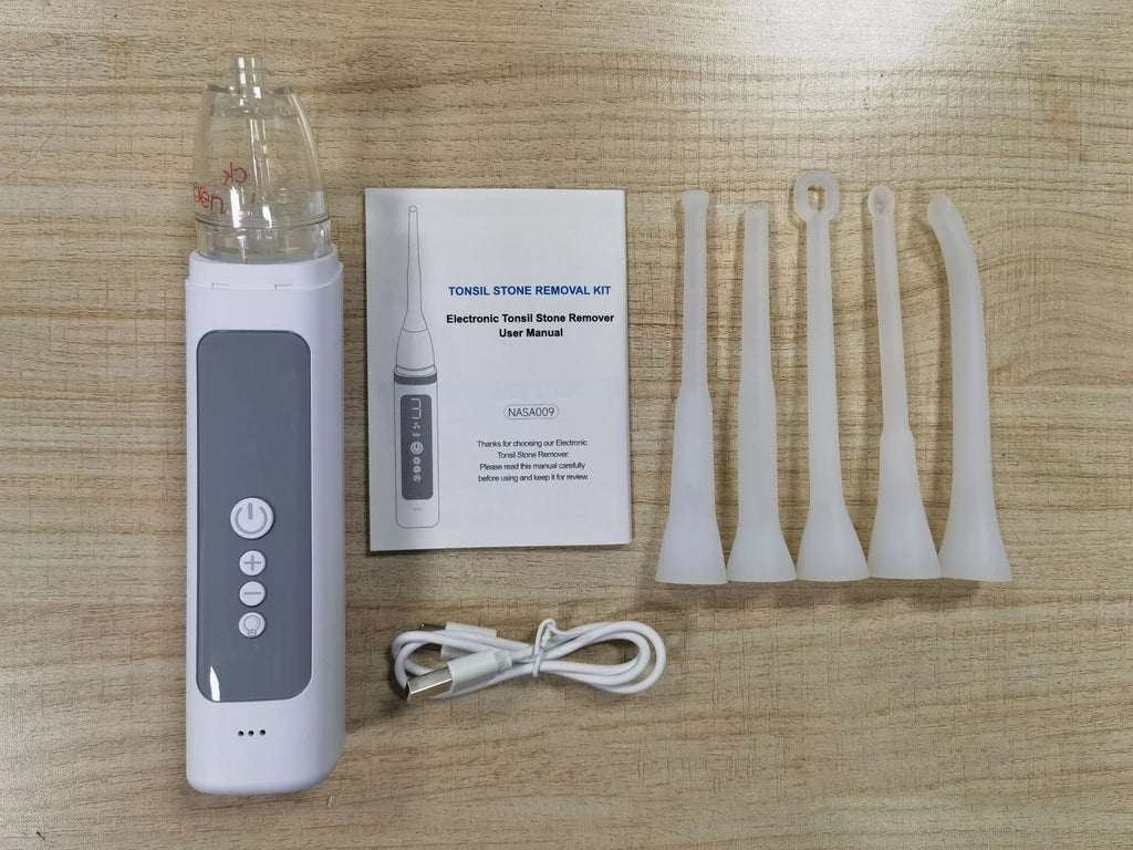 Milky white tonsillar extractor oral cleaning tool set for tonsil stone removal