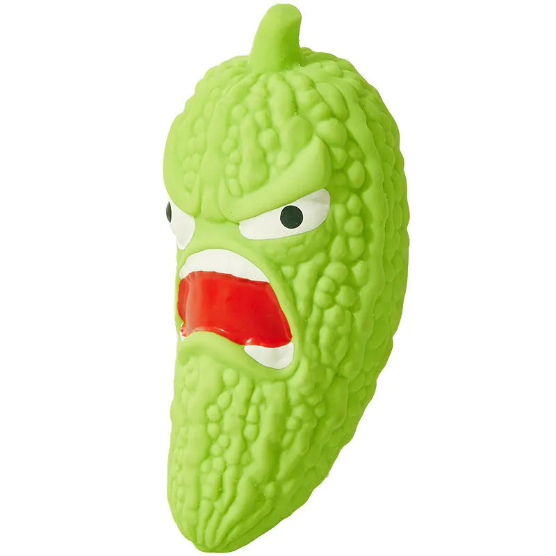 Bitter melon and chilli shaped dog chew toys with pet sound features for bite resistance and tooth cleaning