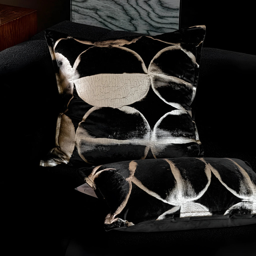 Black gold abstract pattern cushion pillow with removable cover in three size options