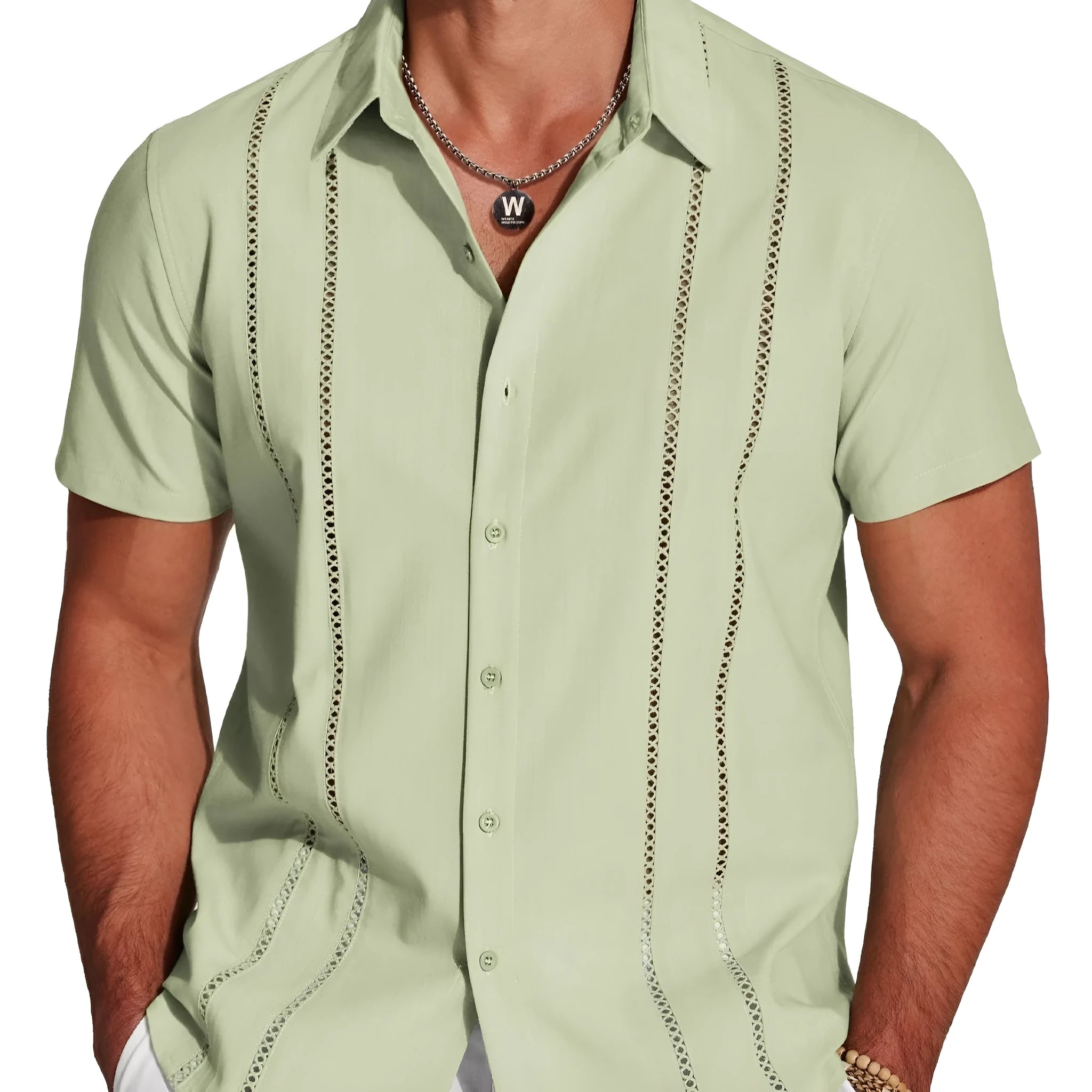 Men's slim fit Hawaiian shirt with digital printing and elastic fabric in various colours and sizes