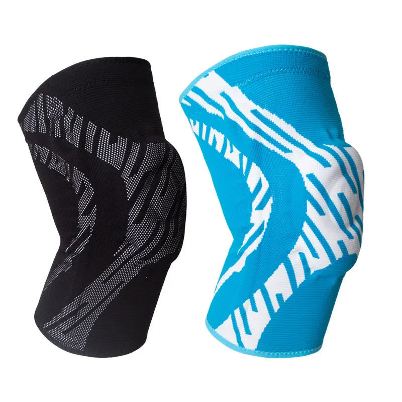 Black pressurised basketball knee pad showing elastic nylon construction for sports protection