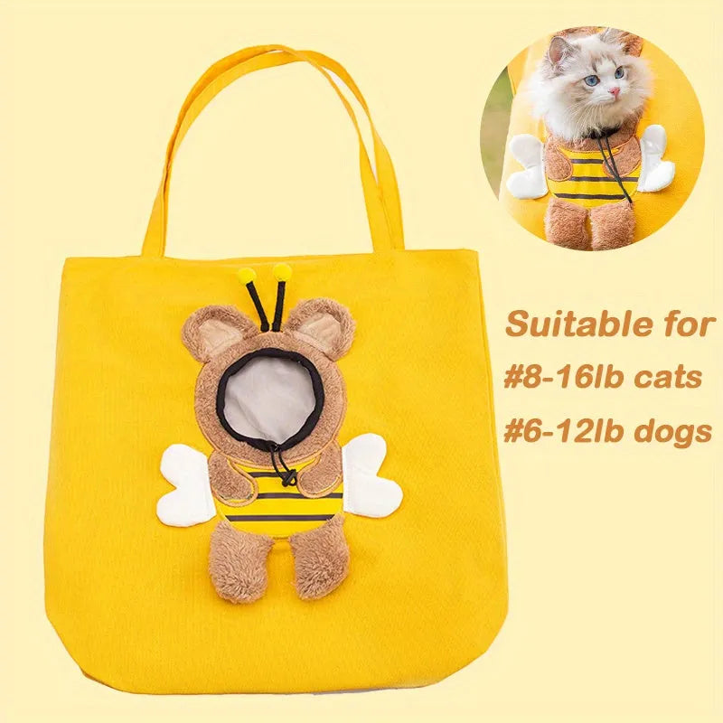 Little Bee Design pet carrier bag in canvas with safety zippers and adjustable side opening for cats and dogs.
