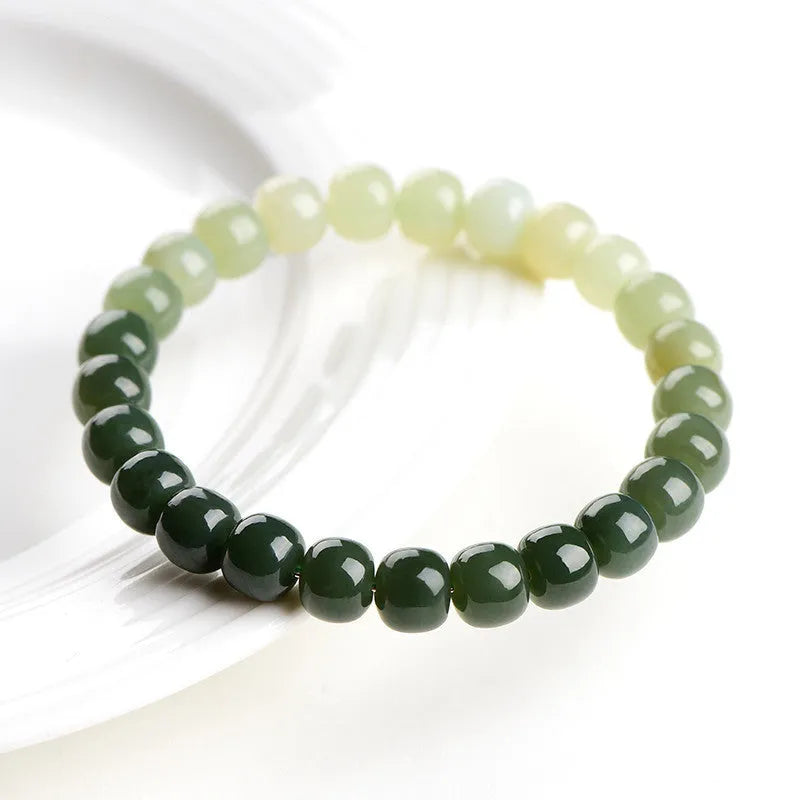 Natural Hetian jade gradient water bracelet with polished beads in water colour aesthetic