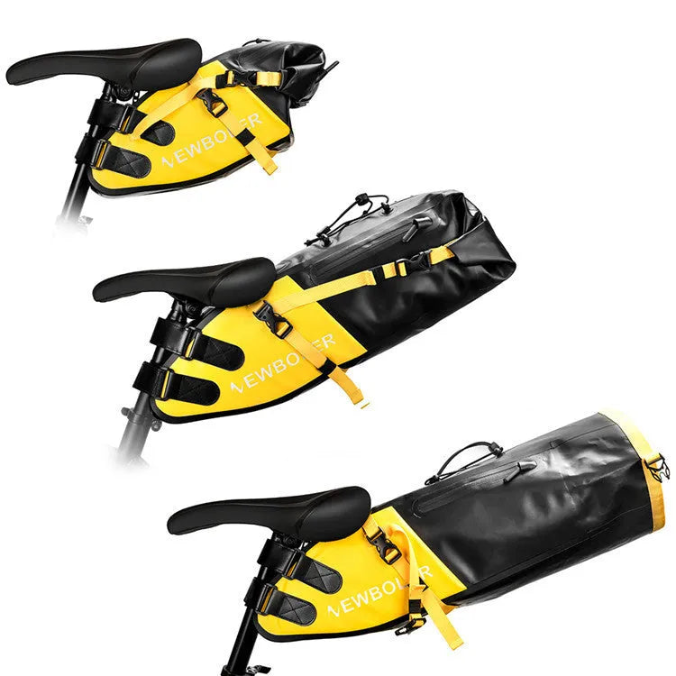 Waterproof PVC bicycle tail bag with 13 litre capacity shown in yellow colour