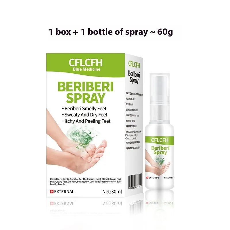 30ml foot odour spray bottle with English formula label for shoe and foot odour control