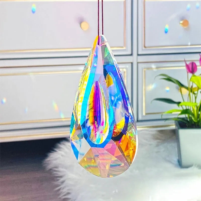 Rainbow electroplated crystal pendant garden decoration in Christmas tree style.