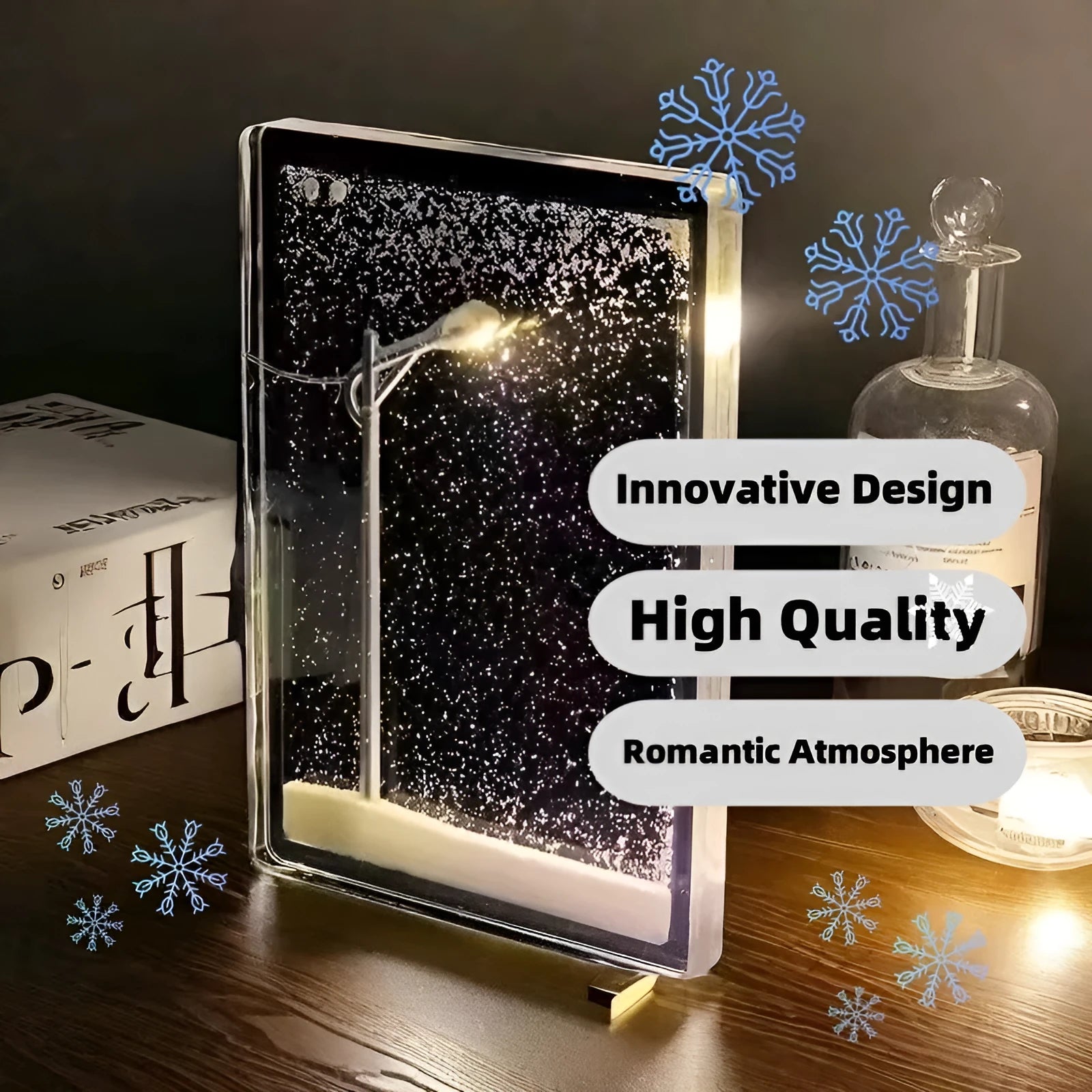 DIY magic snowy landscape night light kit with small street light design and flowing snow LED effects