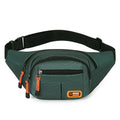 Waterproof slanted chest bag in nylon, shown in one of four colours: black, grey, blue, or green.