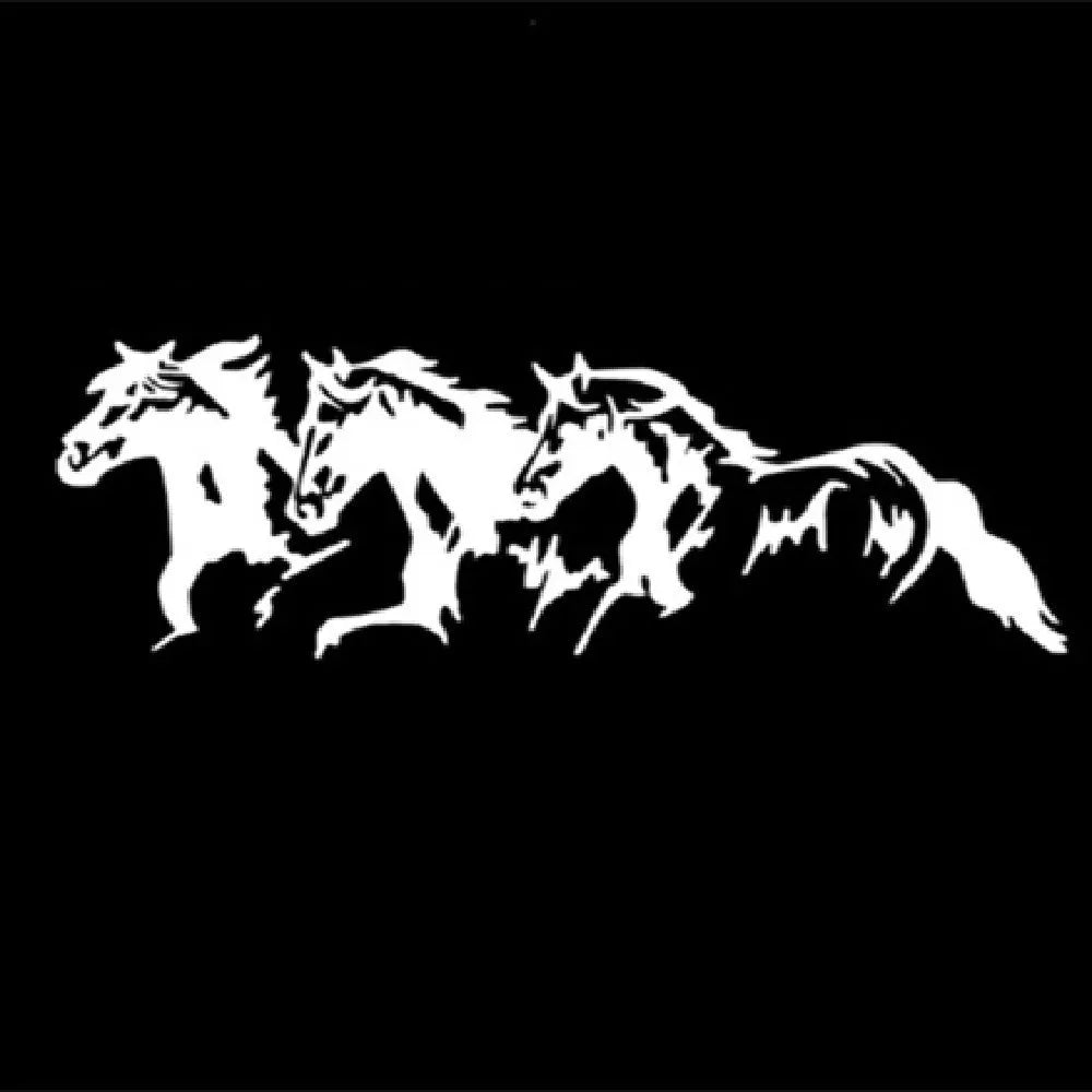 Three Horses car decal sticker shown in black, 25 centimetres wide by 8 centimetres tall.