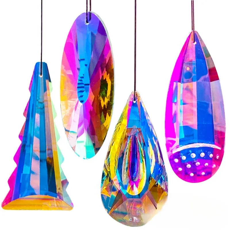 Rainbow electroplated crystal pendant garden decoration in Christmas tree style.