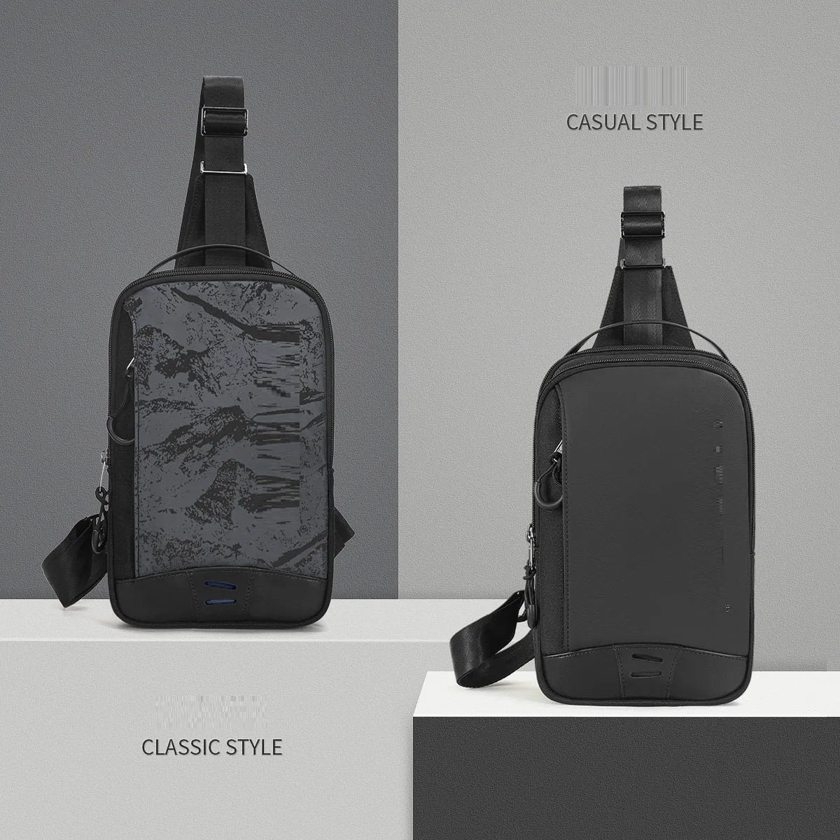 Casual black TPU camouflage chest bag with single shoulder strap and soft handle
