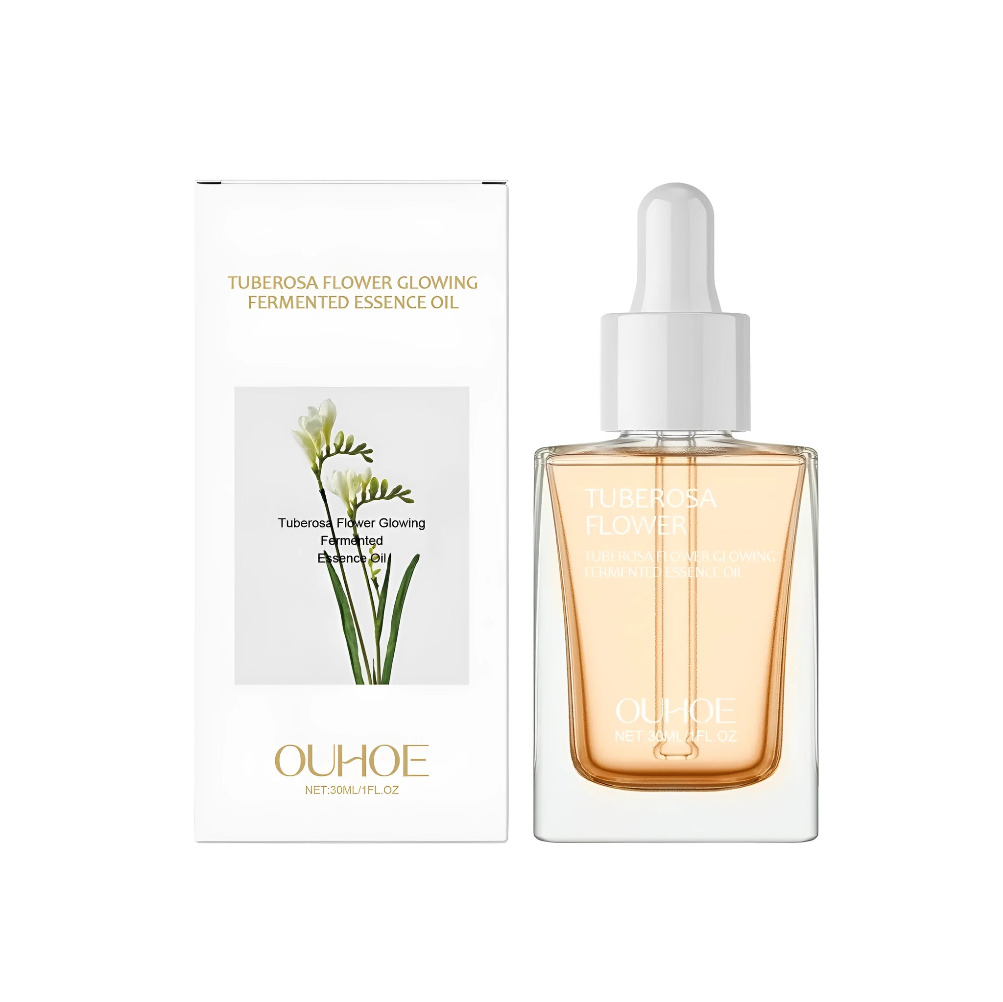 30ml glass bottle of firming facial oil with tuberose extract