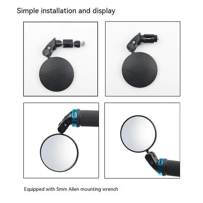 Black foldable convex blind spot mirror showing 7cm reflective surface and adjustable arm.