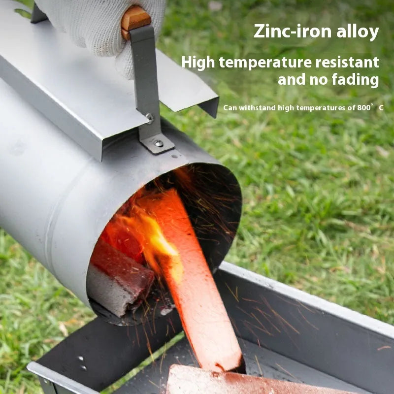 Silver zinc-iron alloy outdoor barbecue charcoal fire starter igniter for a bucket grill.