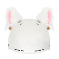 Plush fabric cartoon character decoration cover on a ski helmet