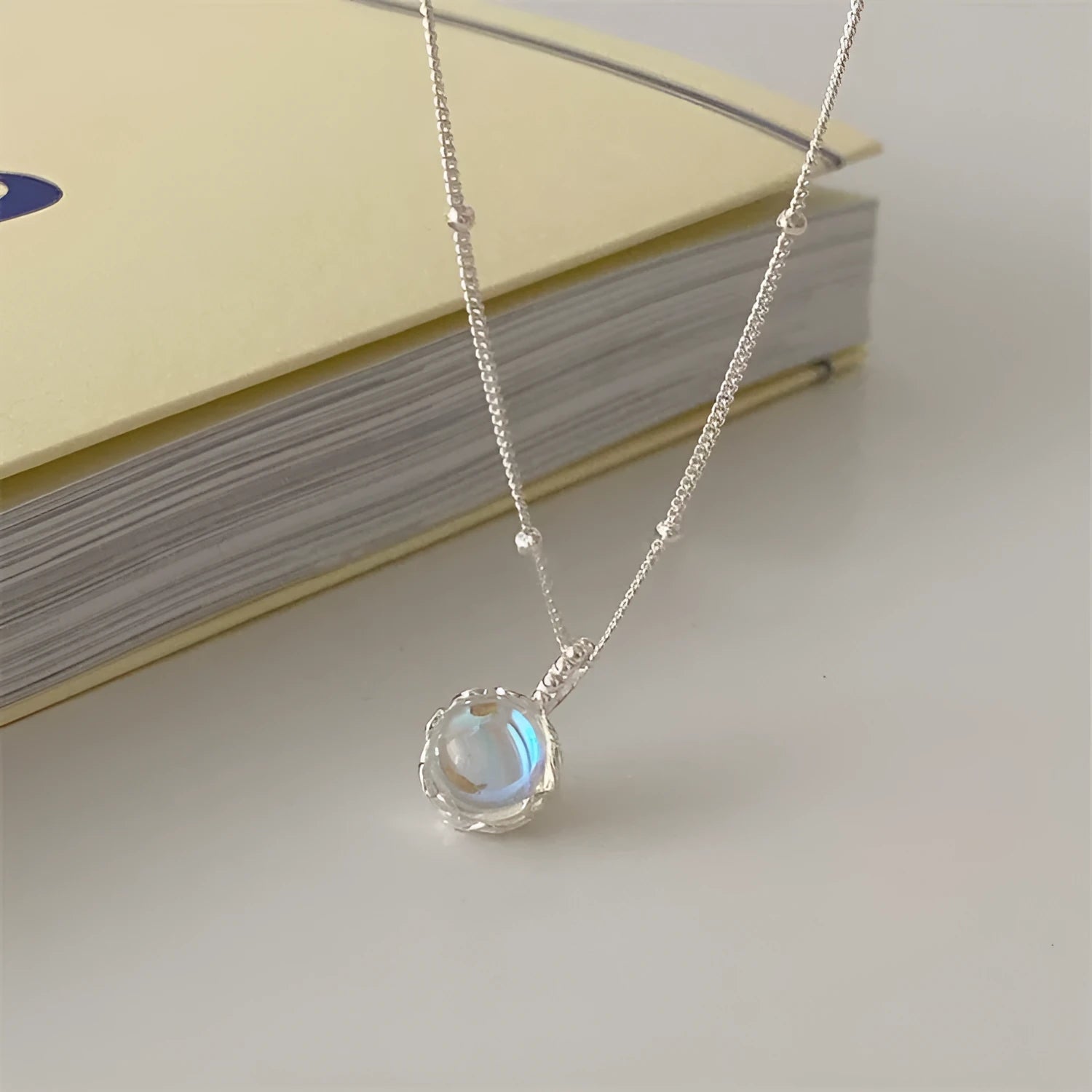 Silver geometry pendant necklace on curb chain with adjustable 41-50cm length