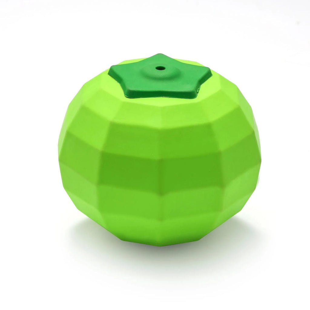 Green natural rubber dog chew ball with squeaker for large breed aggressive chewers