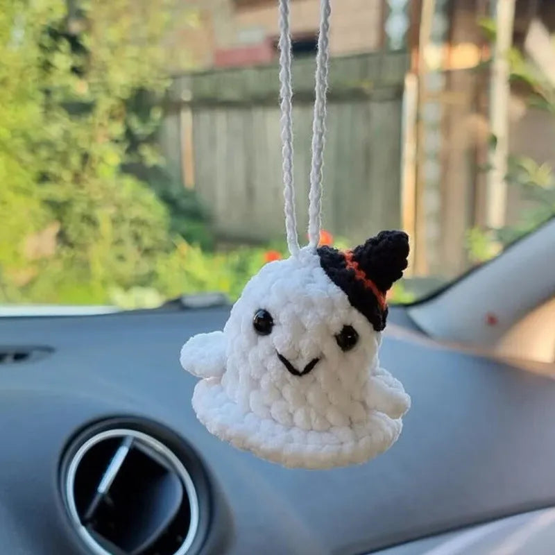 Plush hand-woven automobile hanging ornament with cartoon design for car interior decoration