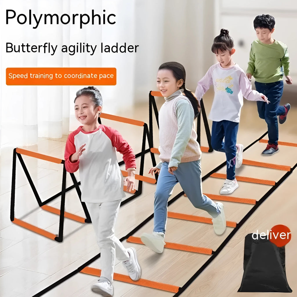 Plastic butterfly agility ladder set for youth physical training with rope elements