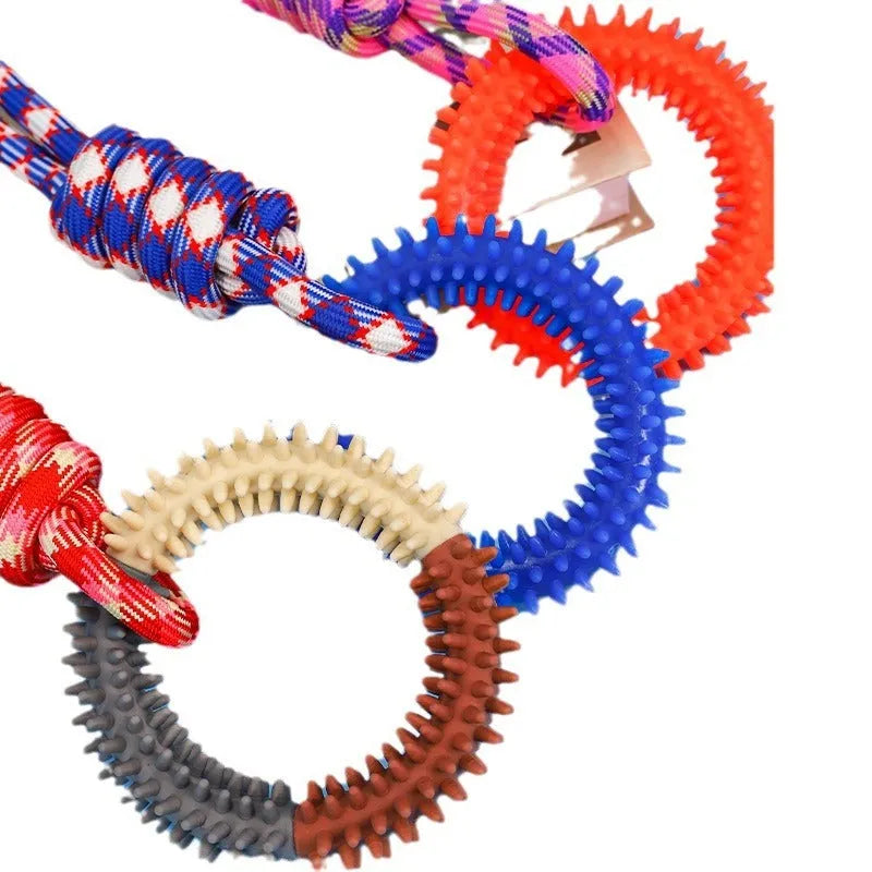 43cm blue braided rope dog toy with knots for teething and interactive play