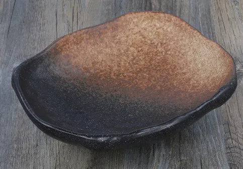 Creative irregular shaped Japanese ceramic sashimi bowl and sauce dish with floral decoration