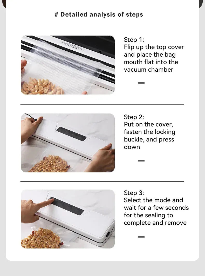 Compact black automatic vacuum sealer for household food preservation and item storage