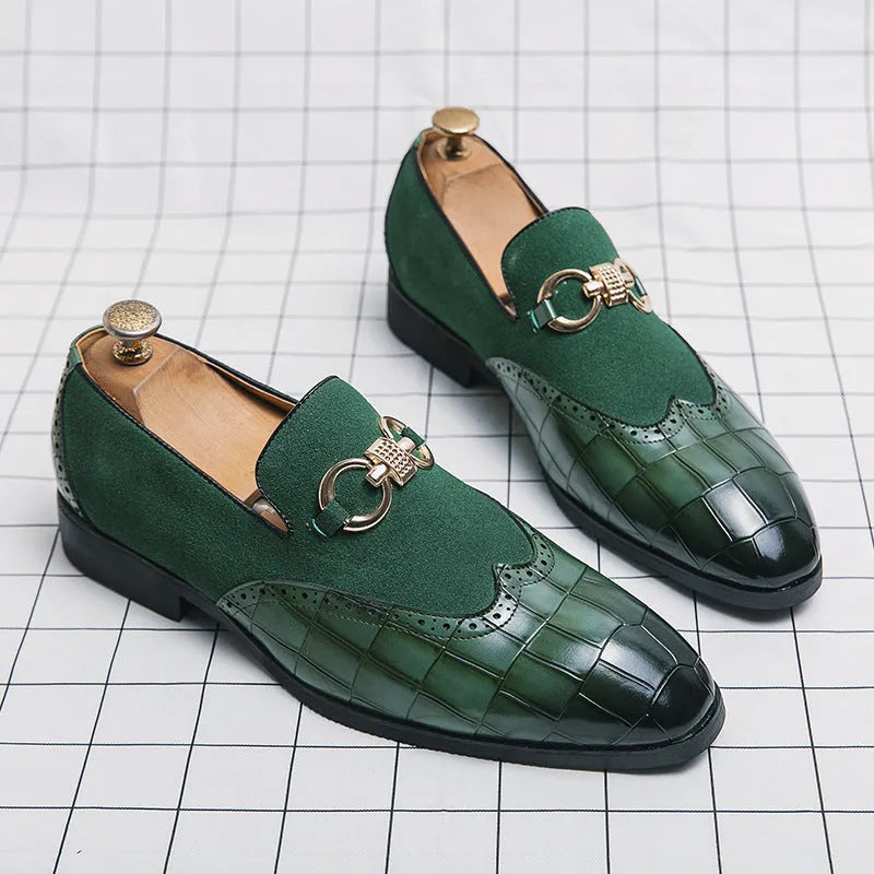 Men's black pointed-toe casual shoes with low-top design and sewn detailing on a rubber sole.