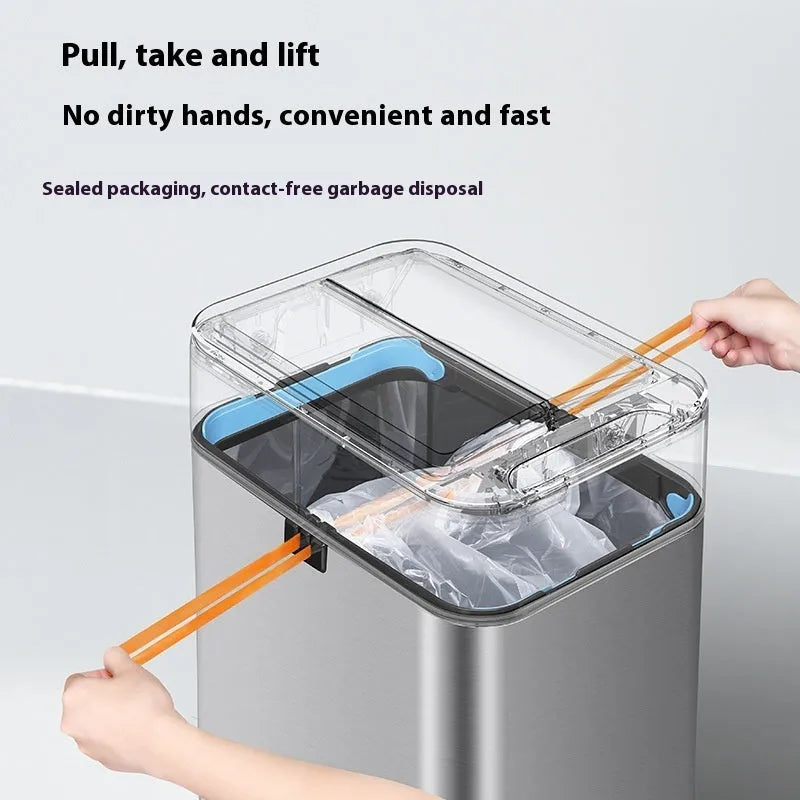 Square stainless steel inductive smart trash can with touch-free lid opening
