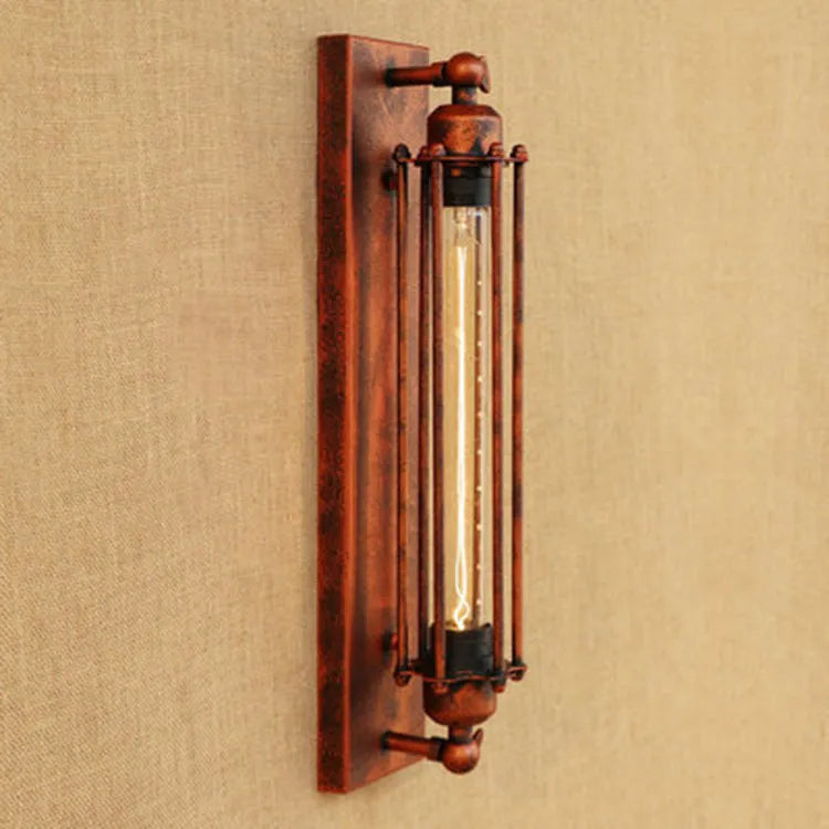 Industrial retro iron wall lamp in antique finish, 470mm tall.