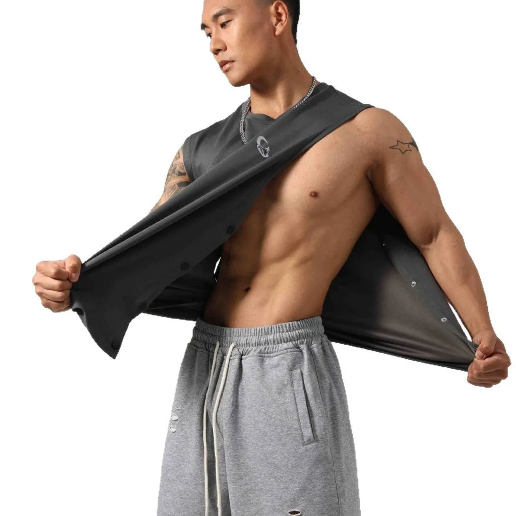 Korean style cotton fitness vest with hidden hook design in black colour