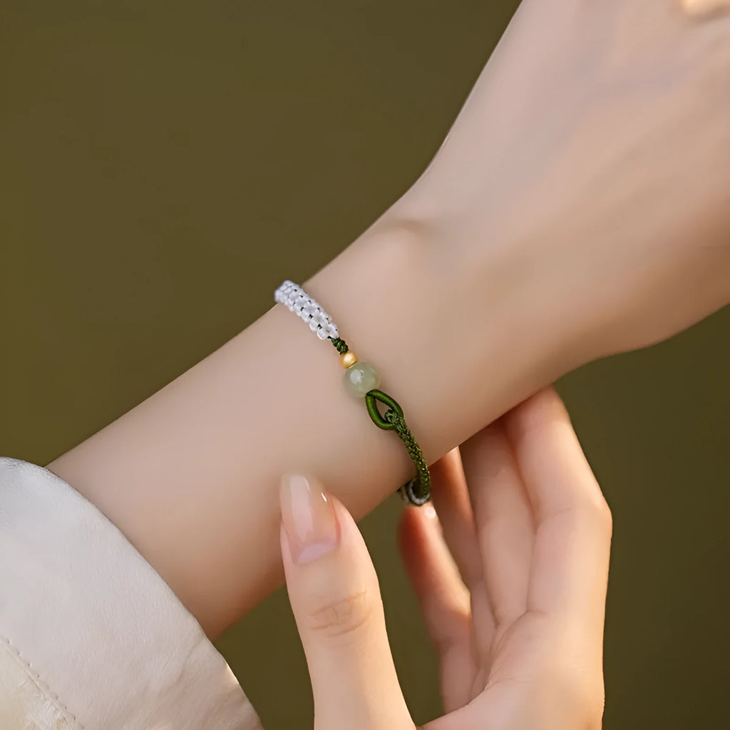 Hetian Jade Sterling Silver Chinese national bracelet with cord strap and electroplated finish in S0553 colour
