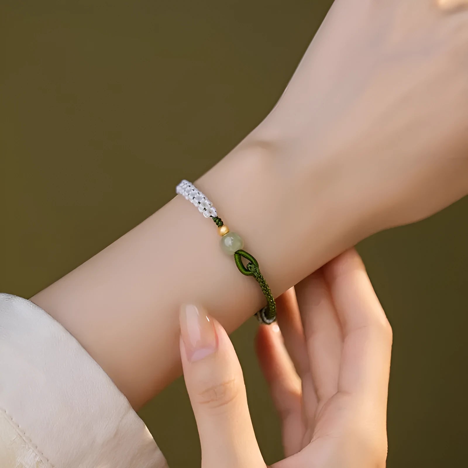 Hetian Jade Sterling Silver Chinese national bracelet with cord strap and electroplated finish in S0553 colour