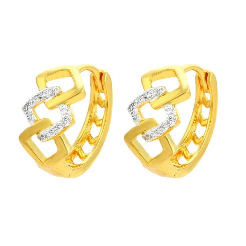 Gold geometric hollow-out clip-on earrings for women with alloy construction