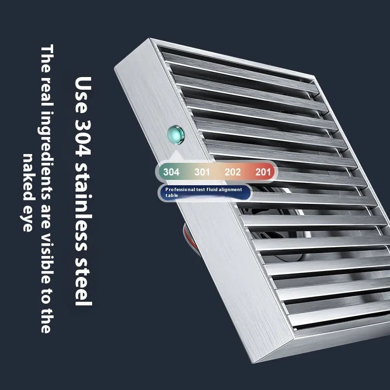 Gun grey 304 stainless steel courtyard floor drain measuring 15cm by 15cm with visible grating.