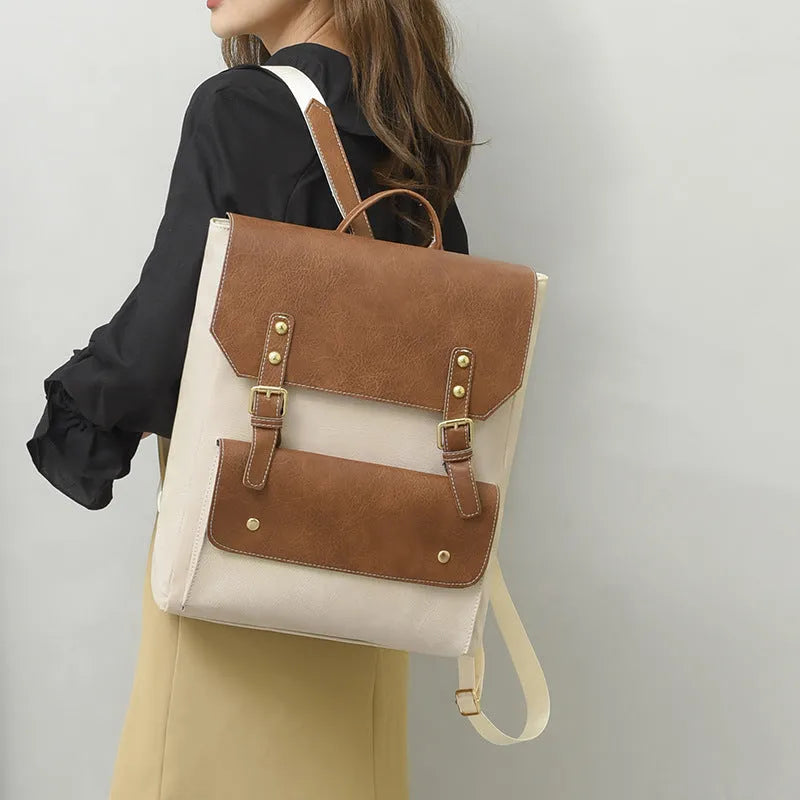 Korean style retro backpack in soft PU leather showing ventilation design