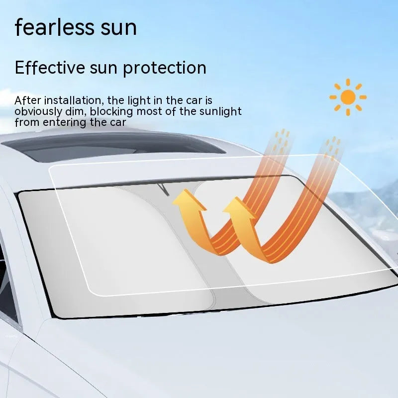 Titanium silver car windshield sun shade with double ring design on NC fabric