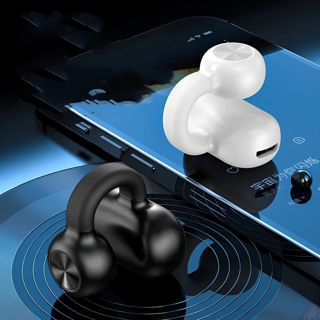 Clip-on bone conduction wireless Bluetooth headset earphones with charging cable